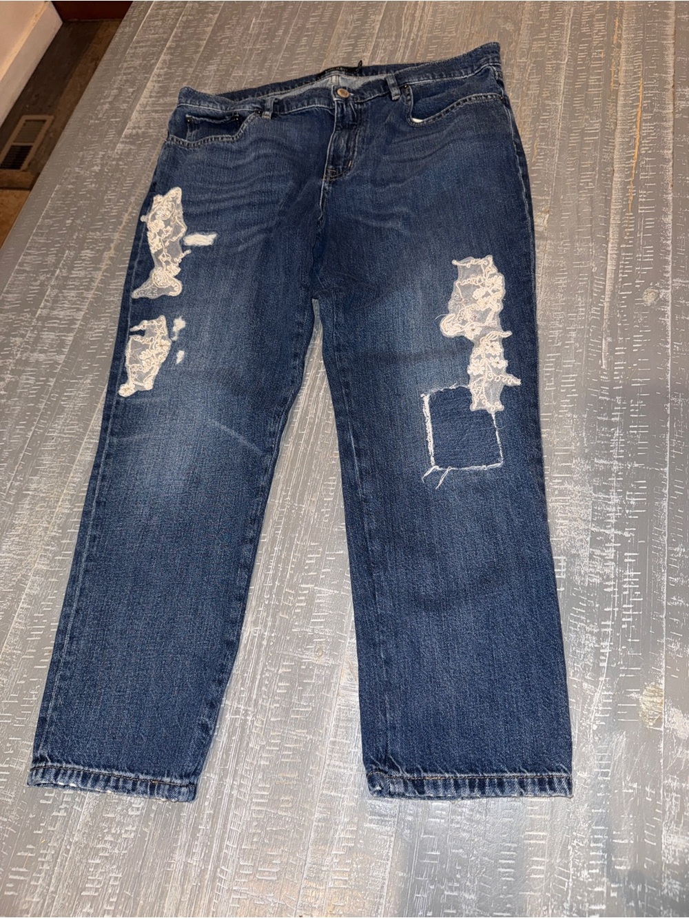 Lauren Ralph Lauren Lace Patchwork Tapered Jeans 12P